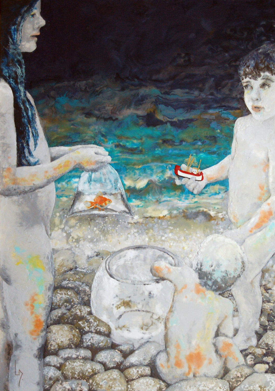 La mise en aquarium Michèle Loussouarn Original painting for sale