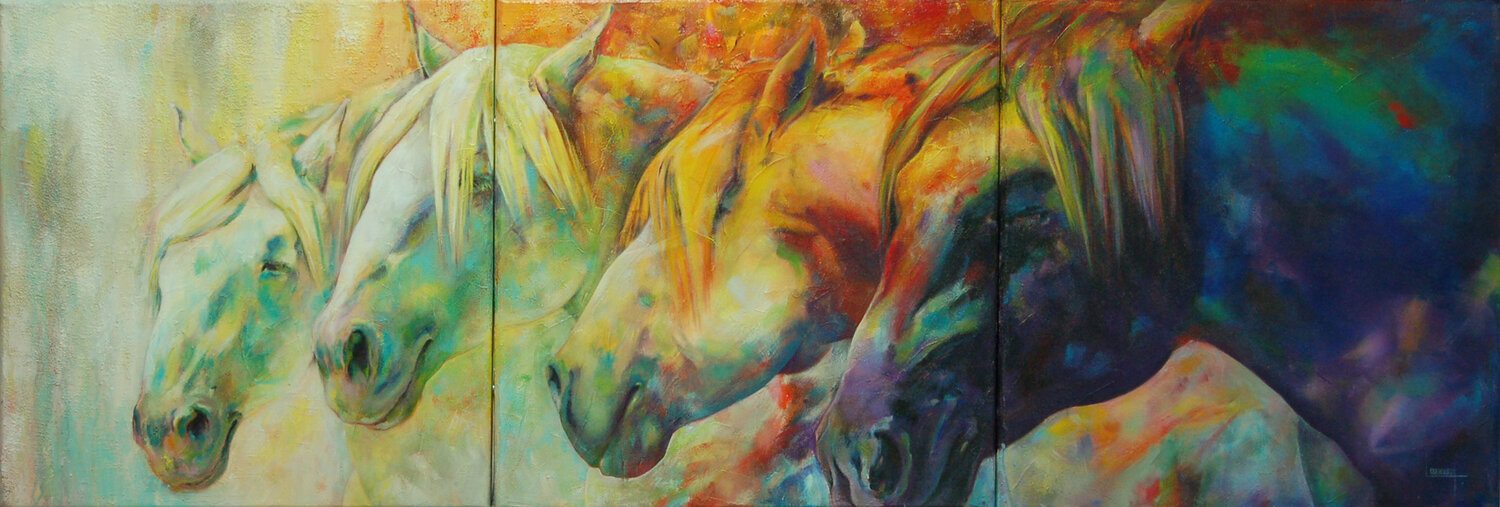 Quatre têtes de chevaux Michèle Loussouarn Original painting for sale