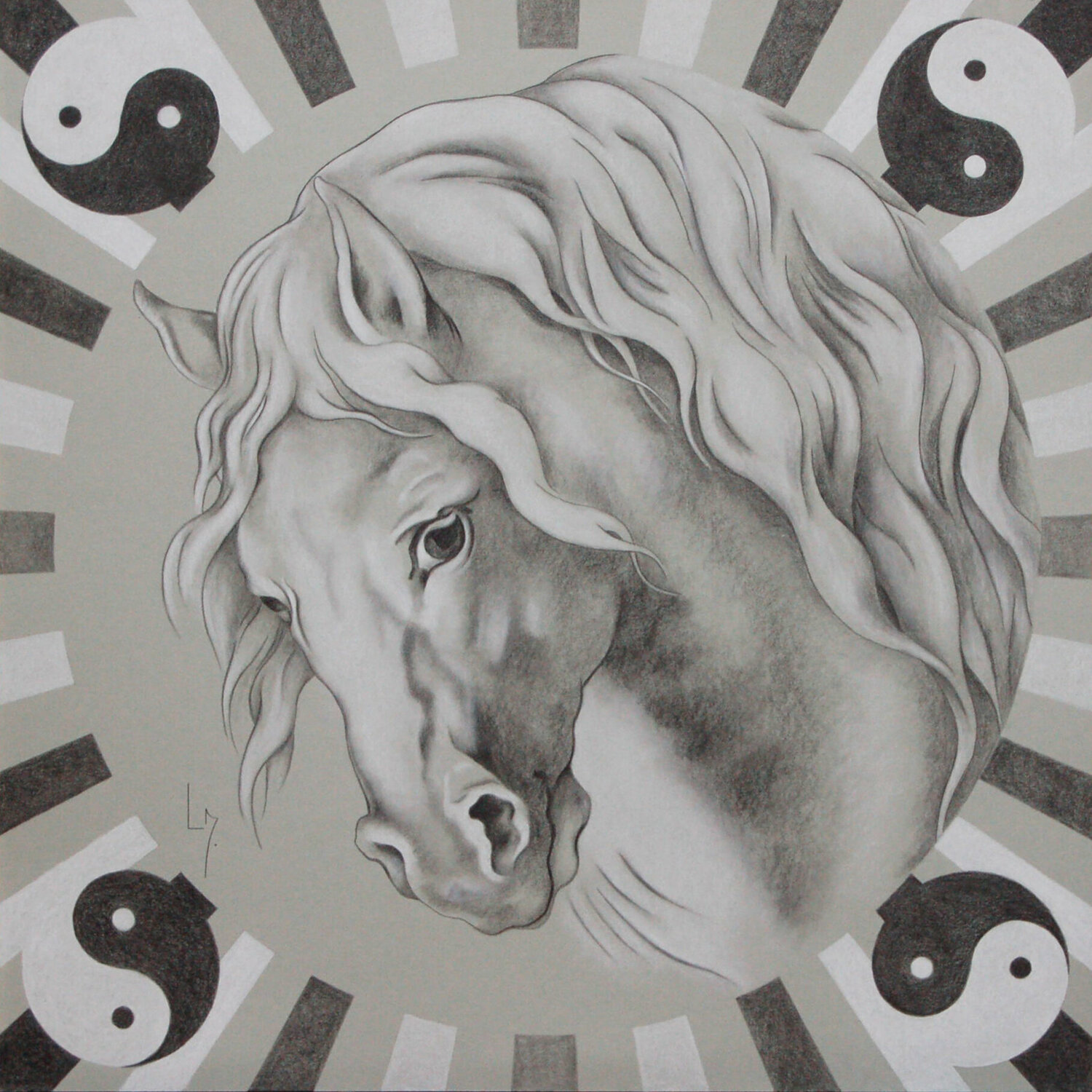 Tête de cheval Yin Yang Michèle Loussouarn Drawing for sale