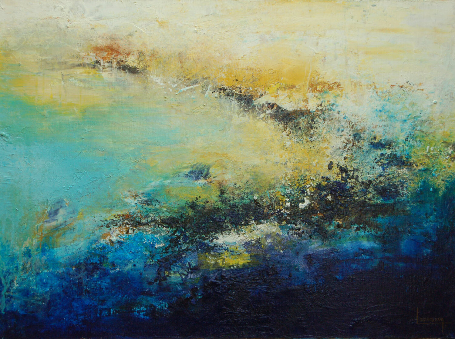 Abstraction 2009 A rencontre jaune et bleu Michèle Loussouarn Original painting for sale