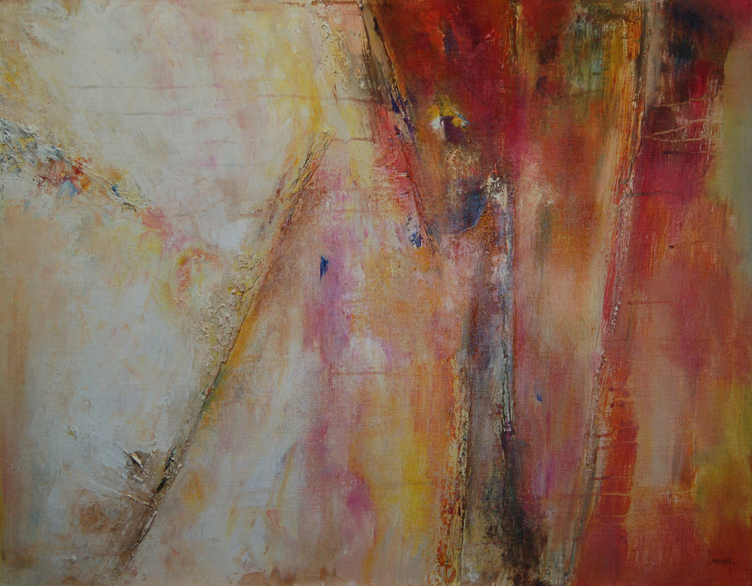 Abstraction 2008 K rythme blanc jaune rouge Michèle Loussouarn Original painting for sale