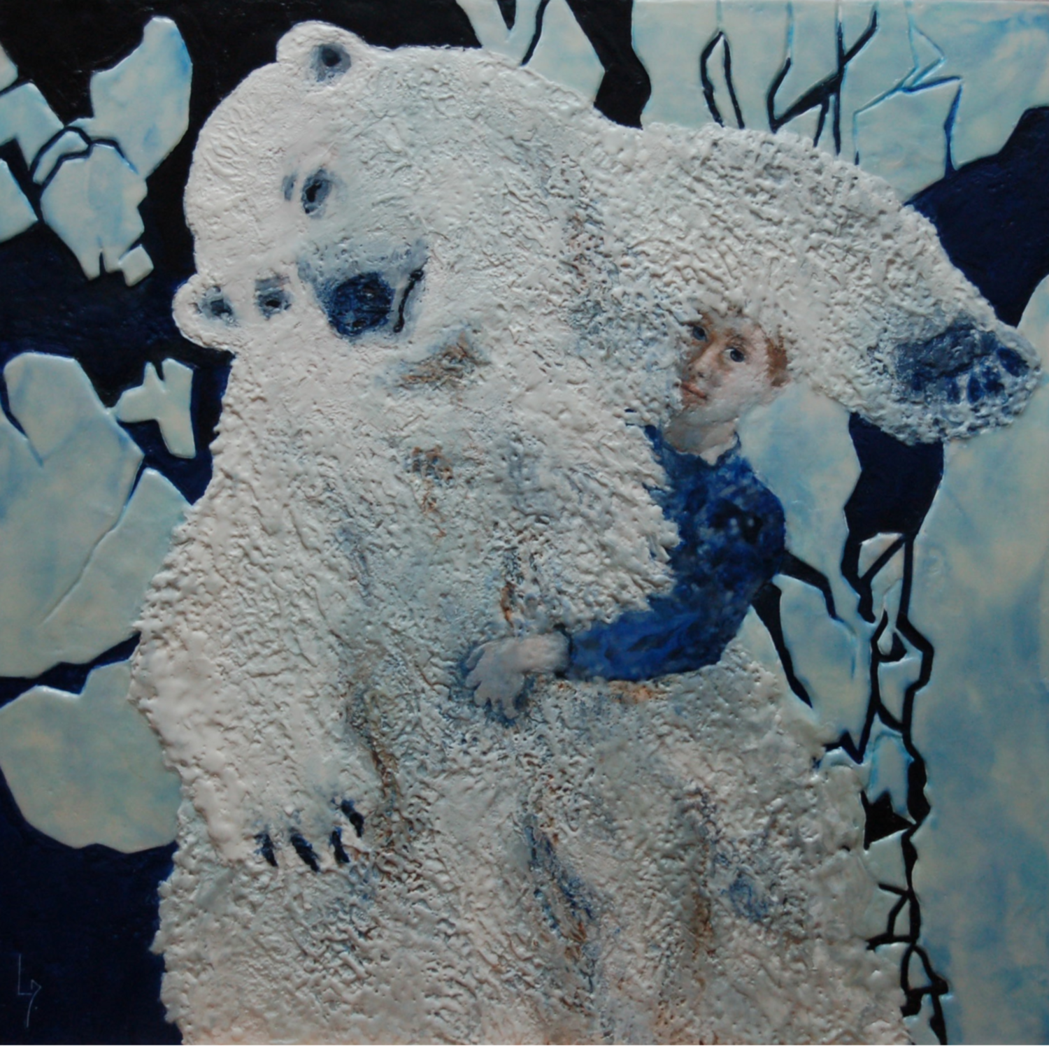 Enfant à l'ours blanc Michèle Loussouarn Original painting for sale