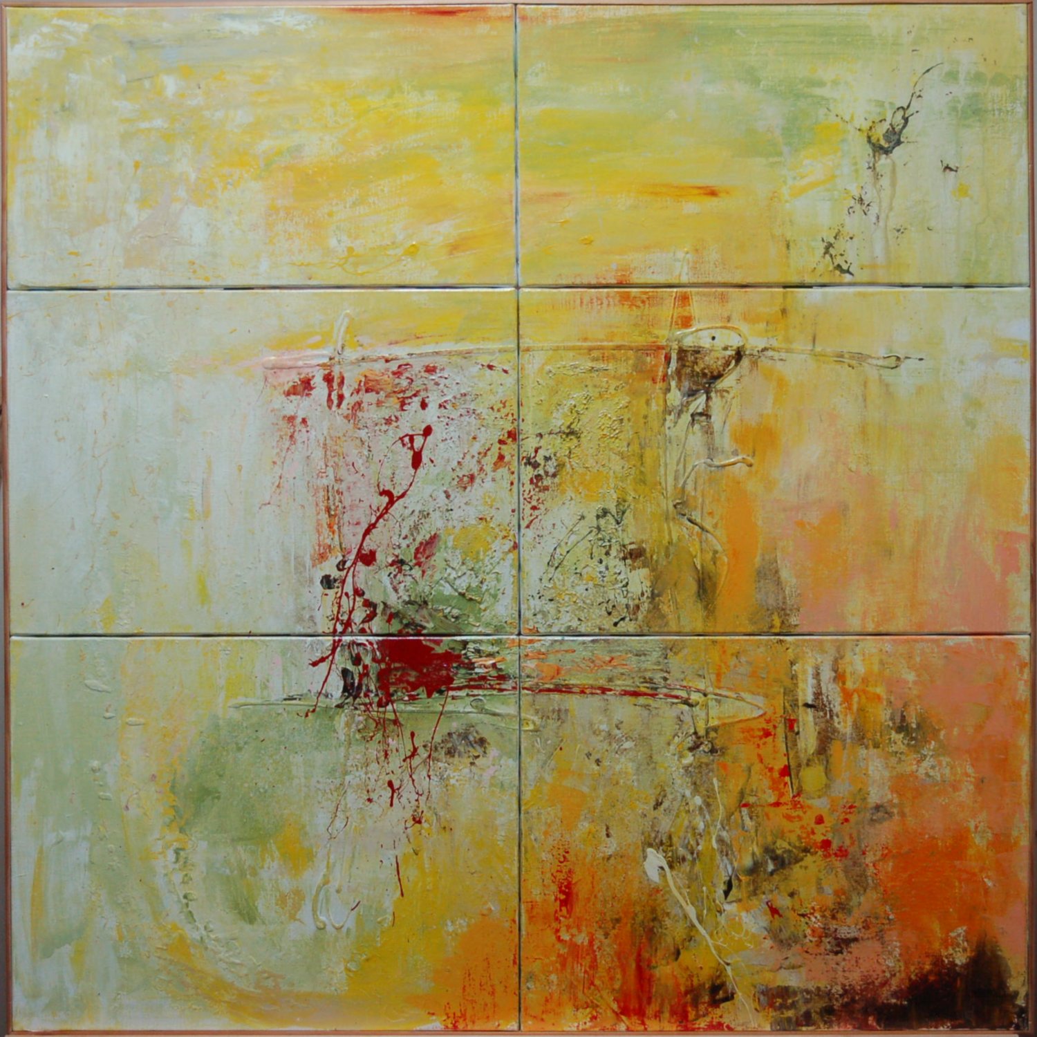 Abstraction 2008 Croisée jaune tache rouge Michèle Loussouarn Original painting for sale