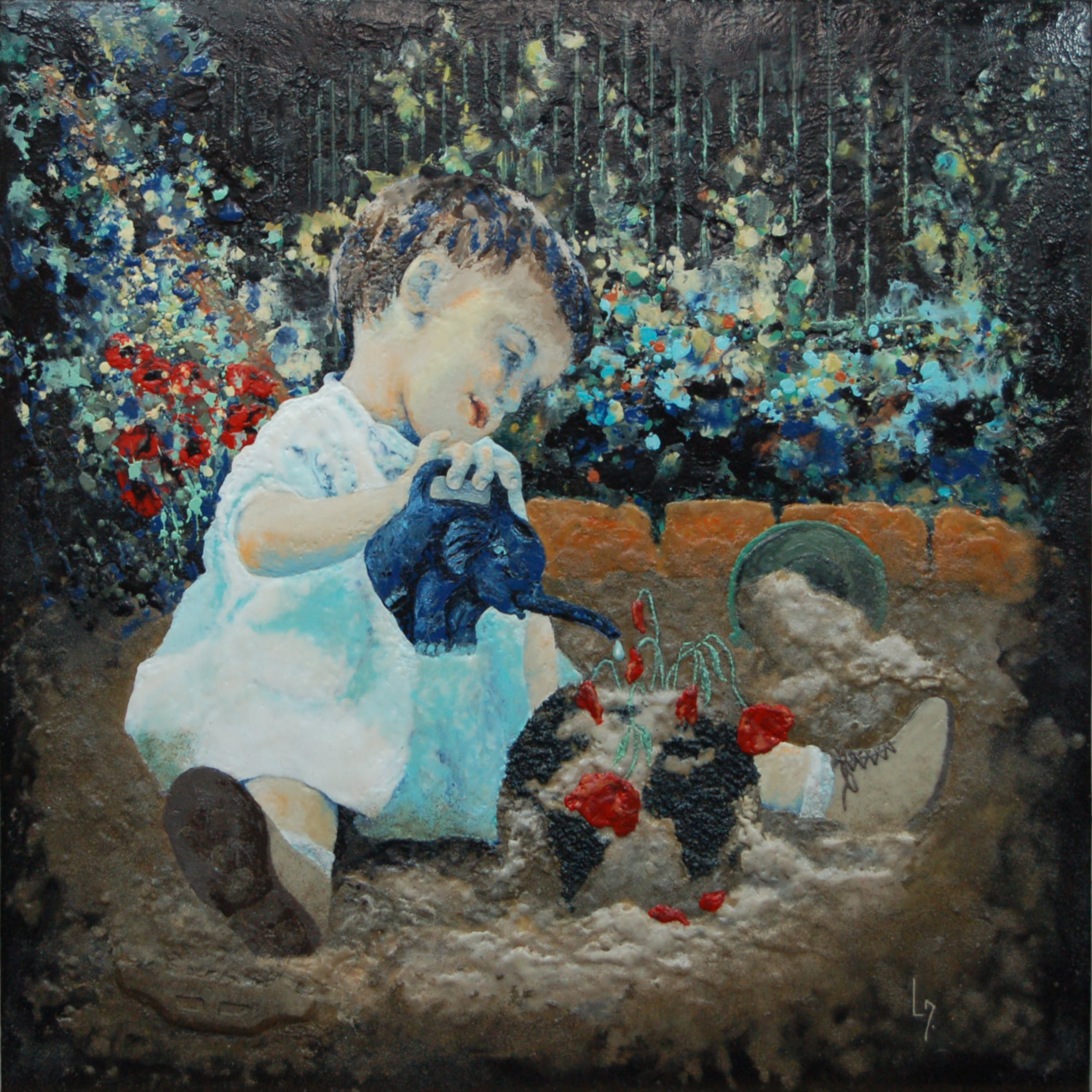 Sauvetage des coquelicots Michèle Loussouarn Original painting for sale