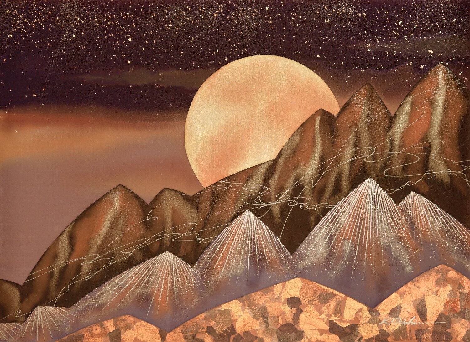 Magical glow of the Full Moon Keiichi Nishimura Original painting for sale