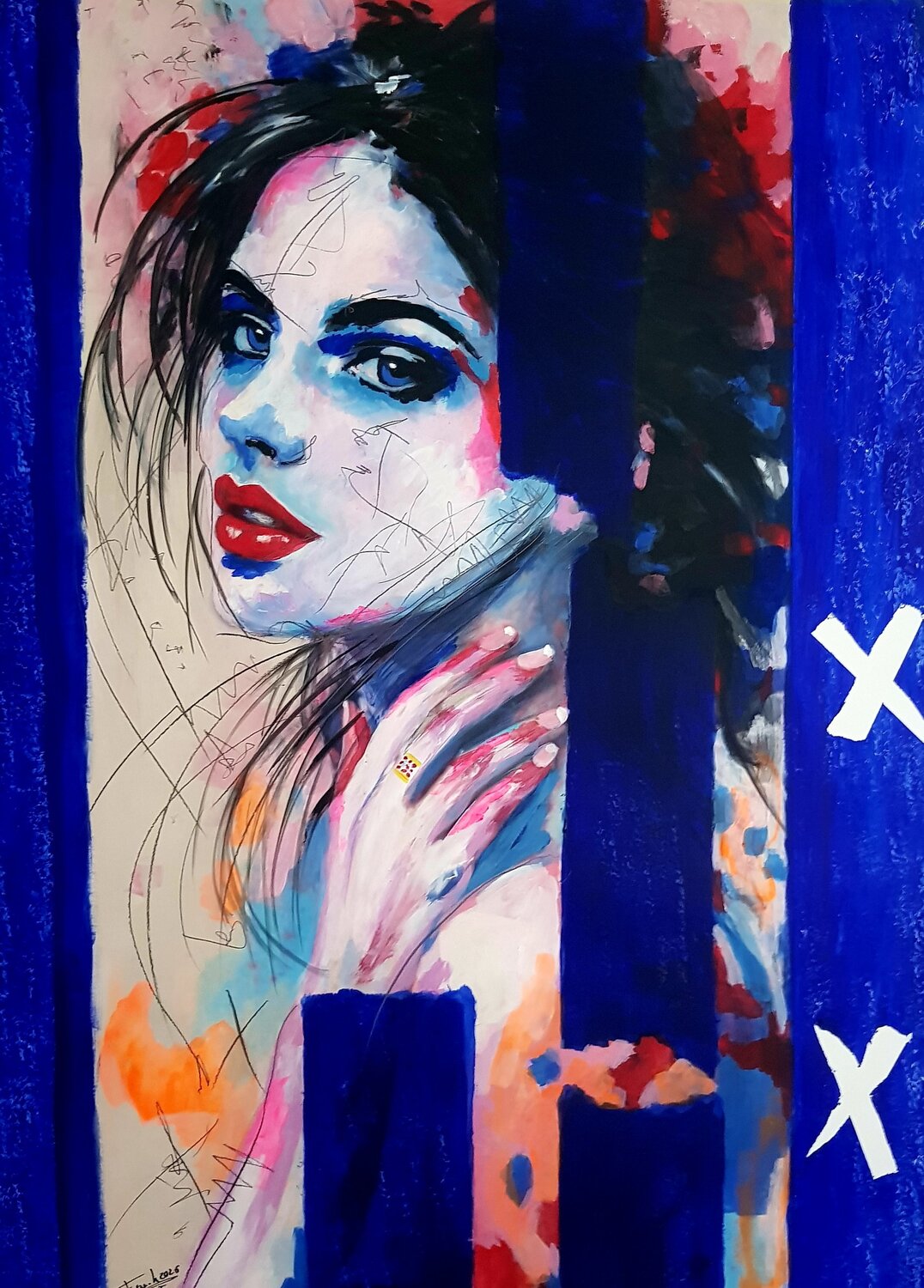 La jaula azul Franck Sastre Original painting for sale