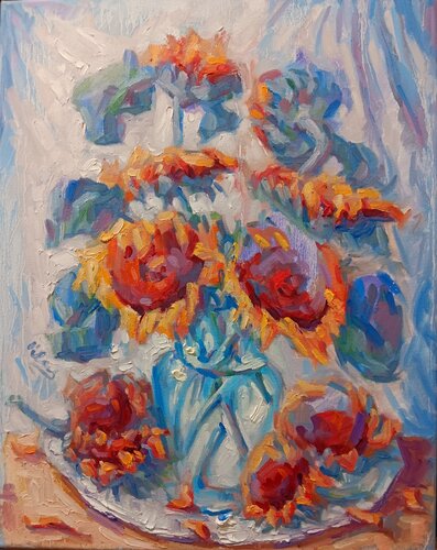 Nine Sunflowers by Alex Klas, Painting for Sale on Select