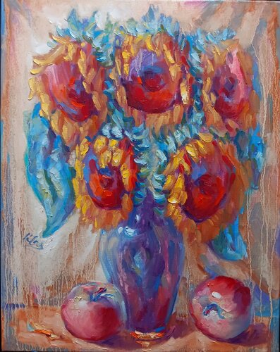 Sunflowers with Apples by Alex Klas, Painting for Sale on Select