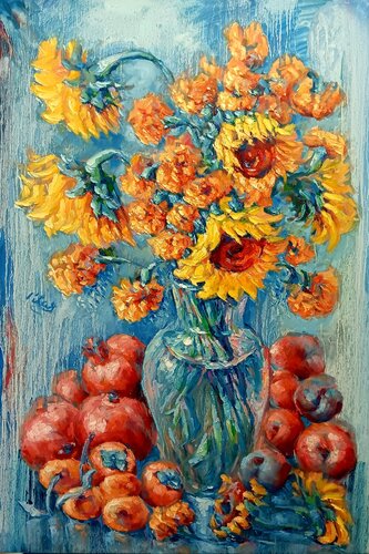 Sunflowers with Fruits by Alex Klas, Painting for Sale on Select