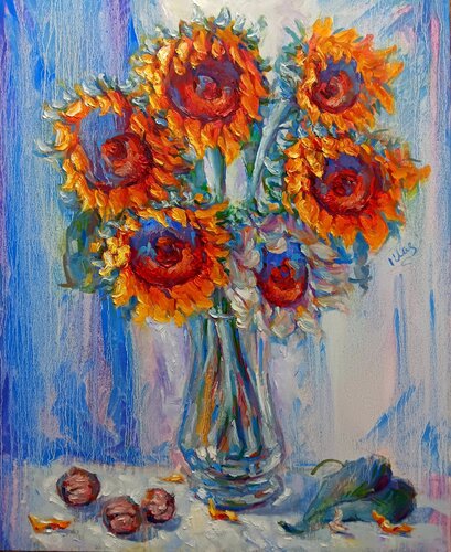 Half a Dozen Sunflowers by Alex Klas, Painting for Sale on Select