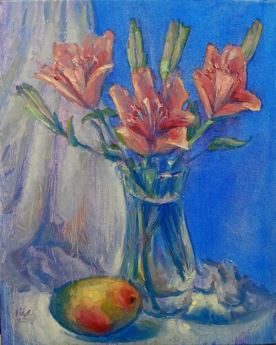 Pink Lilies with Mango by Alex Klas, Painting for Sale on Select