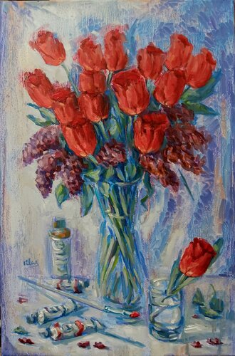Tulips in an Art Studio by Alex Klas, Painting for Sale on Select