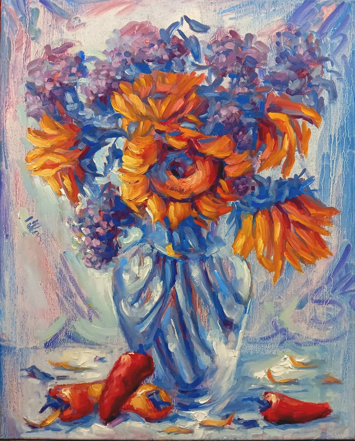 Bouquet and Peppers Alex Klas Original painting for sale