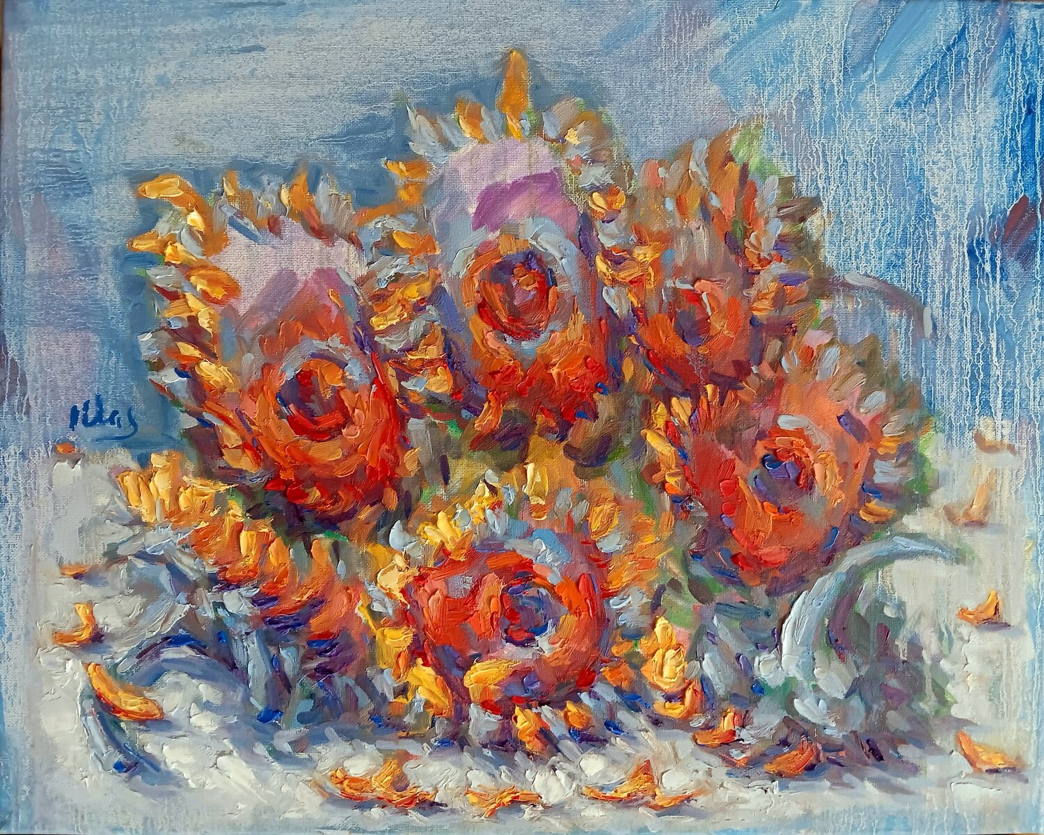Seven Sunflowers Alex Klas Original painting for sale