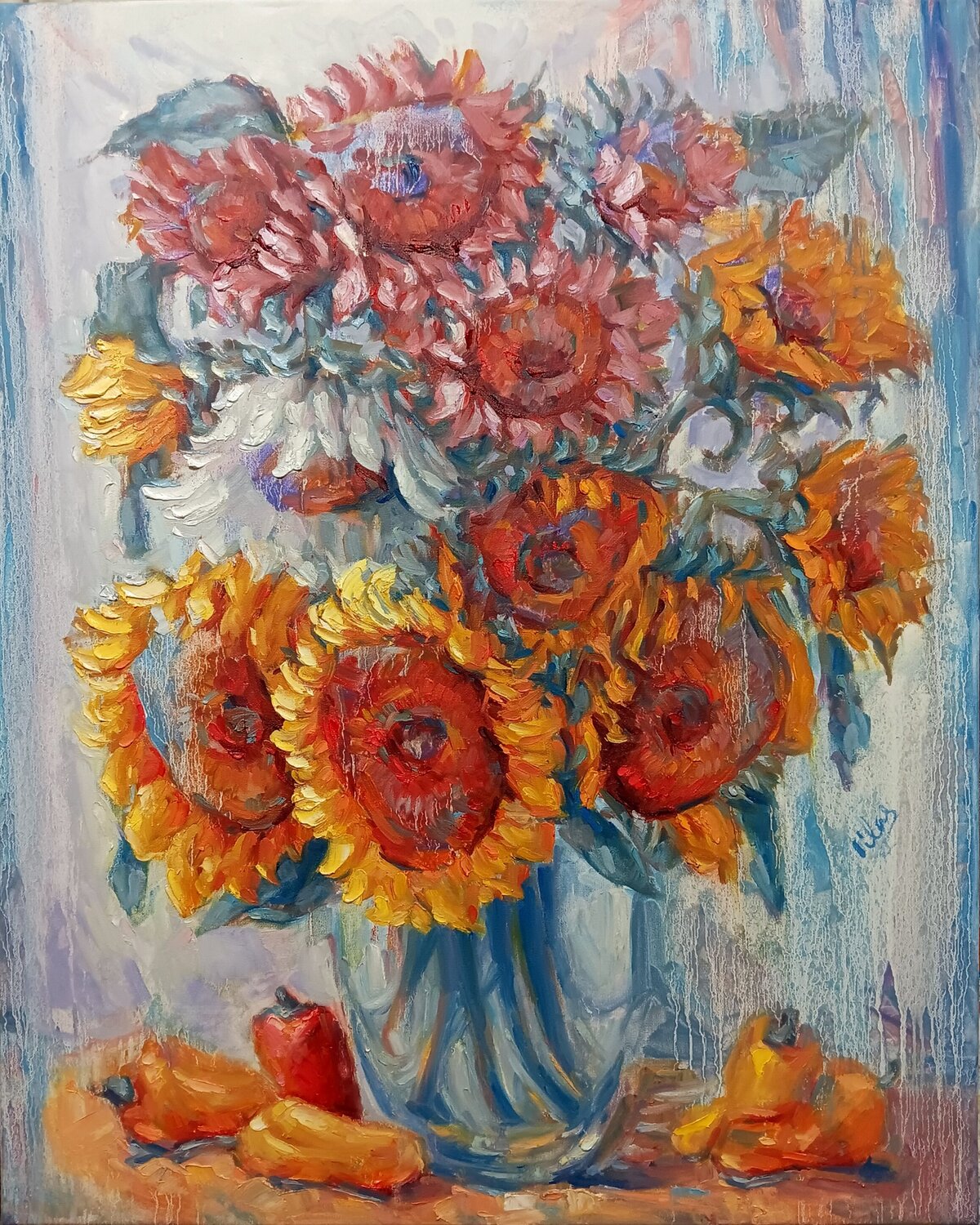 Various Sunflowers with Sweet Peppers Alex Klas Original painting for sale