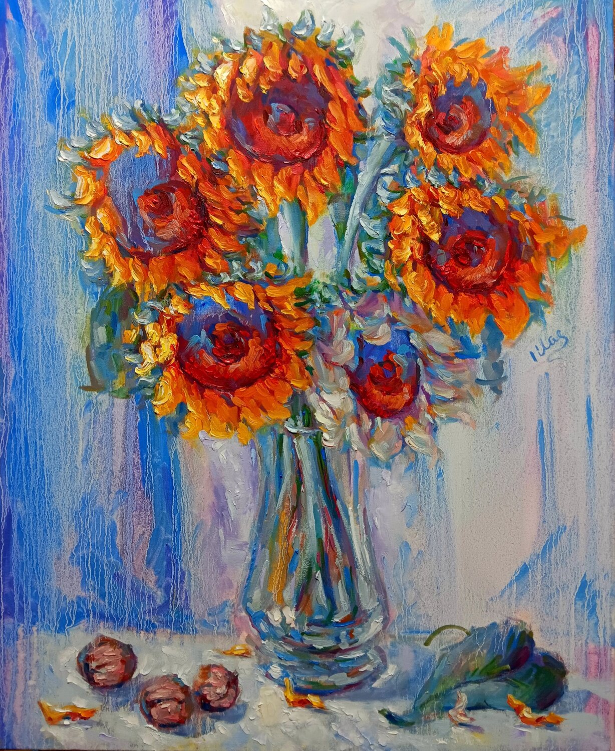 Half a Dozen Sunflowers Alex Klas Original painting for sale