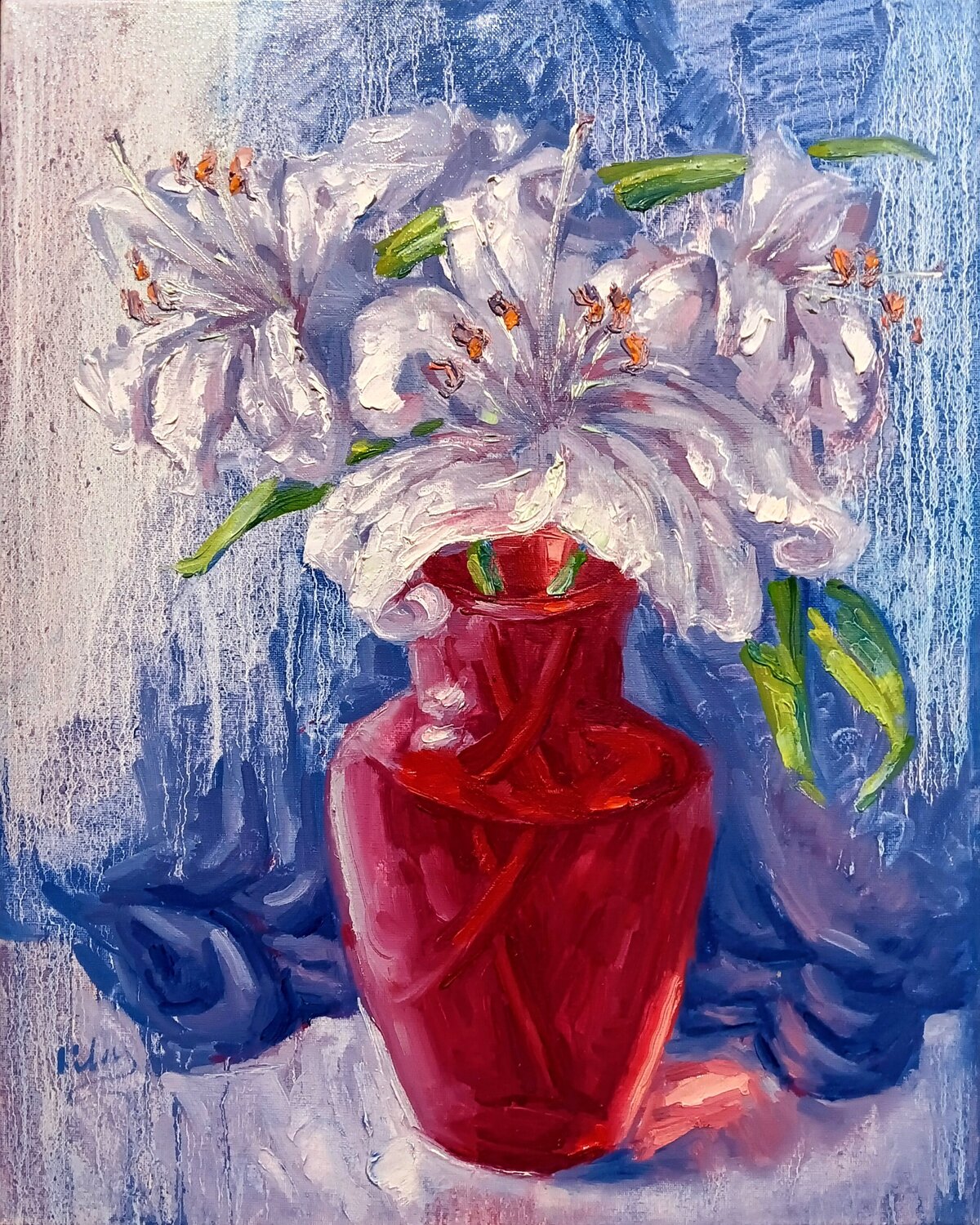 Lilies in a Red Vase Alex Klas Original painting for sale
