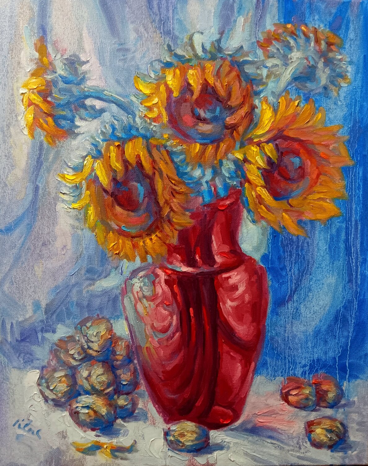 Sunflowers and Walnuts ll Alex Klas Original painting for sale