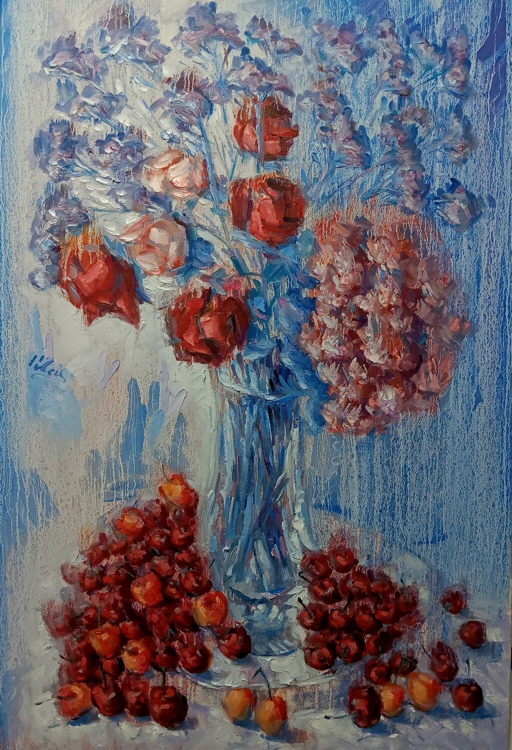 Flowers and Cherries Alex Klas Original painting for sale