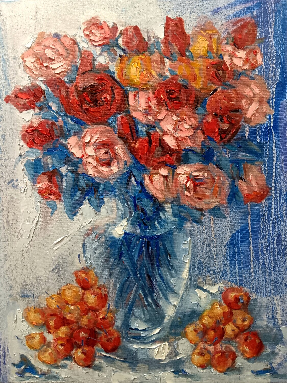 Roses with Cherries Alex Klas Original painting for sale