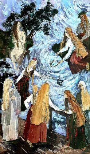 Das Wahrsagen am Fluss by Karina Ludborzha, Painting for Sale on Select