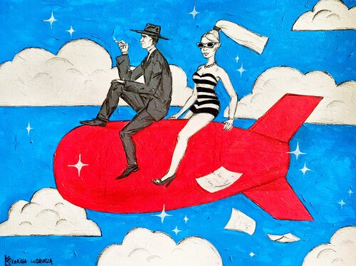 #barbie+#oppenheimer=#barbieheimer by Karina Ludborzha, Painting for Sale on Select