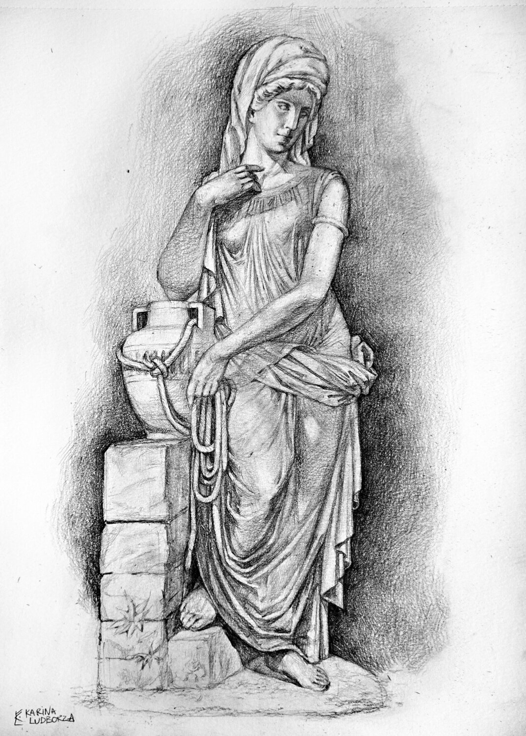 Rebekka am Brunnen Karina Ludborzha Drawing for sale