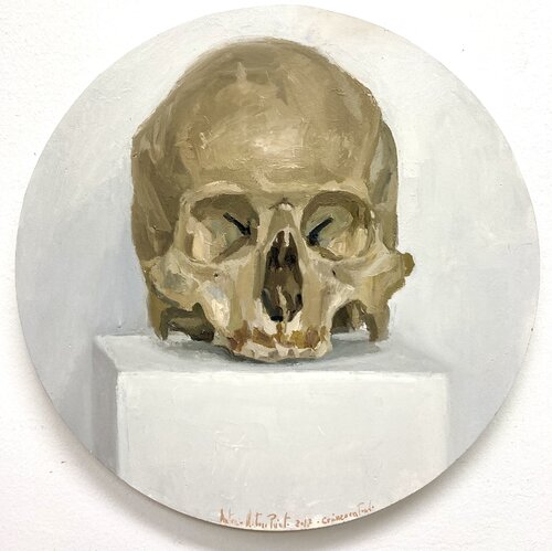 Cráneo humano en tondo. Crâne. Skull by Antonio Mateos Prieto, Painting for Sale on Select