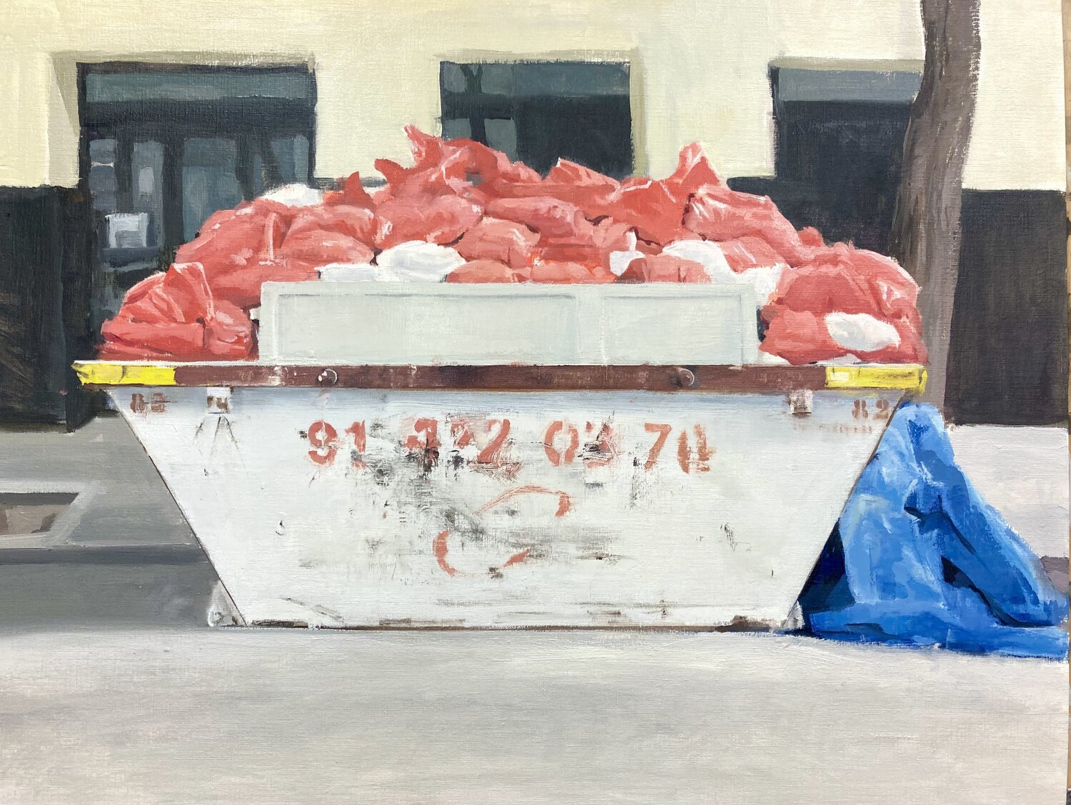 Contenedor con sacos rojos Antonio Mateos Prieto Original painting for sale