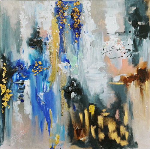 Sinfonia Blu. Textured painting with gold. Abstract painting with gilding. Blue abstract art. by Annet Loginova, Painting for Sale on Select