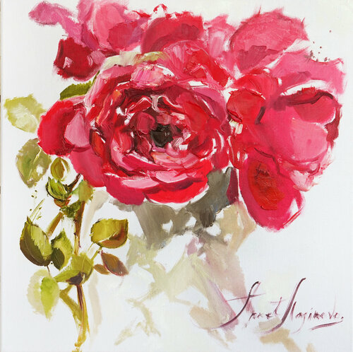 Petals. Red flower. Original rose oil painting. Modern flowers picture on canvas. Flowers art, gentle flowers wall art. by Annet Loginova, Painting for Sale on Select