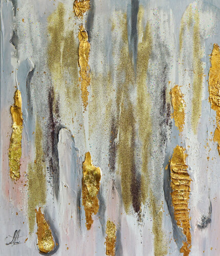 Gold & Silver. Flickering painting with texture and gold leaf. Metallic gilding wall art modern golden hues abstraction. by Annet Loginova, Painting for Sale on Select