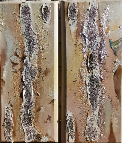 Nectar. Set of chameleon paintings. Diptych paintings on canvas. Textural gilding pictures. by Annet Loginova, Painting for Sale on Select