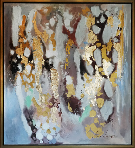 Buddha's Dreams. Framed oil painting with gold leaf. Abstract painting with a rich textured surface on canvas. by Annet Loginova, Painting for Sale on Select