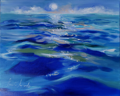 Seascape painting on canvas. Shimmer of the sea. Original sea oil painting. by Annet Loginova, Painting for Sale on Select