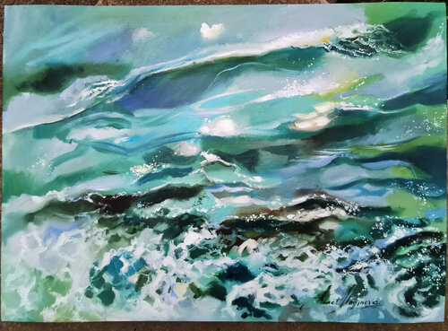 Shimmer of the sea. Seascape painting on canvas. Morning ocean on canvas. Blue painting. by Annet Loginova, Painting for Sale on Select