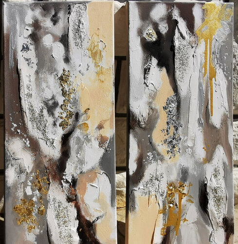 Monochrome set of two abstract paintings. Vertical paintings by Annet Loginova, Painting for Sale on Select