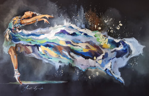Elegance in Motion. Ballerina in long dress. by Annet Loginova, Painting for Sale on Select