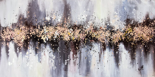 Elegant Wall Decor with Gold and Silver Accents. Abstract Expressionist Canvas by Annet Loginova, Painting for Sale on Select