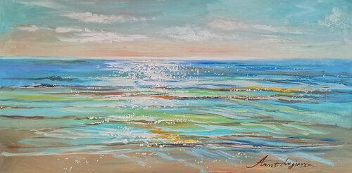 Marine Tranquility. Seascape painting on canvas. Morning sea with waves on canvas. Original sea oil painting. by Annet Loginova, Painting for Sale on Select