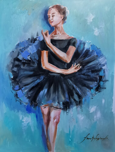 Balletic Beauty Woman in skirt. Dancing lady artwork. Ballerina artwork. Turquoise Elegance by Annet Loginova, Painting for Sale on Select