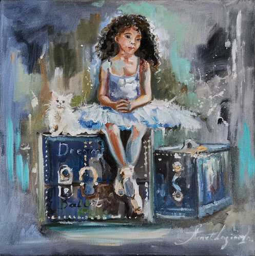 Little ballerina. African American ballerina. Original oil painting/ by Annet Loginova, Painting for Sale on Select