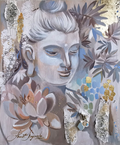 Buddha's Serenity - Original Painting On Canvas, Mixed Media, Spiritual Art by Annet Loginova, Painting for Sale on Select