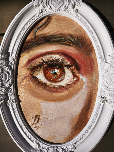 Eye Miniature Oil Painting in Handmade Ceramic Frame by Annet Loginova, Painting for Sale on Select