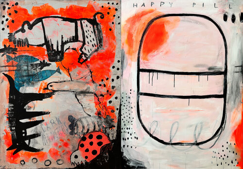 Dark Monsters and Happy Pills / insp. by Sweet but psycho by Karen und Simone Lehmann, Painting for Sale on Select
