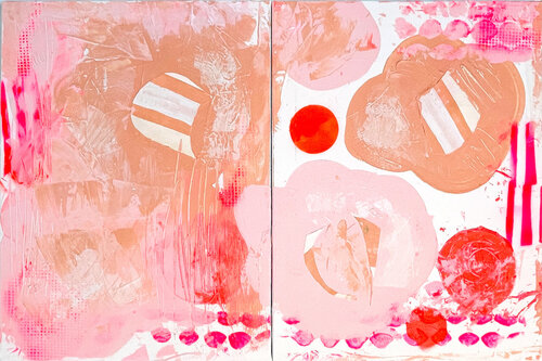 Pink Poms Party - Dyptich by Karen und Simone Lehmann, Painting for Sale on Select