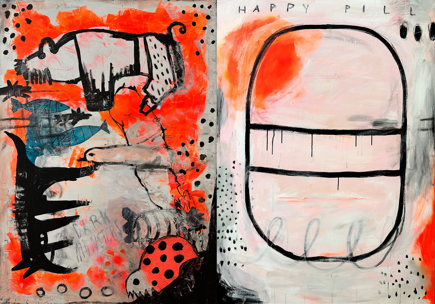 Dark Monsters and Happy Pills / insp. by Sweet but psycho Karen und Simone Lehmann Original painting for sale
