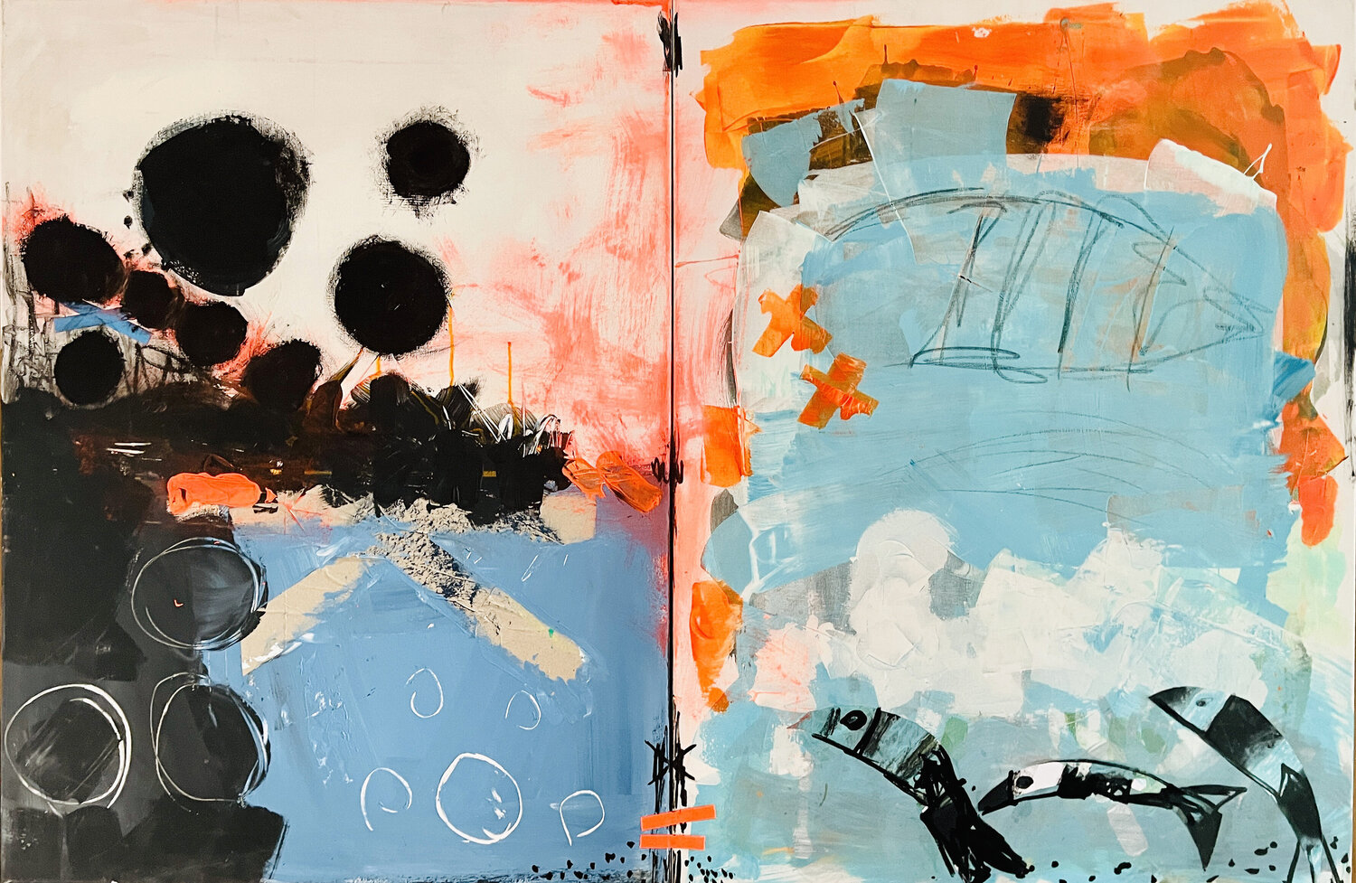 Save the ocean  1 - jumping fish Karen und Simone Lehmann Original painting for sale