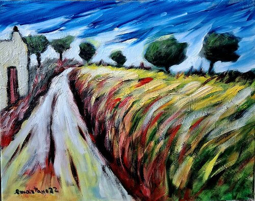 Sentiero nel vento-paesaggio espressionista by Enzo Martano, Painting for Sale on Select