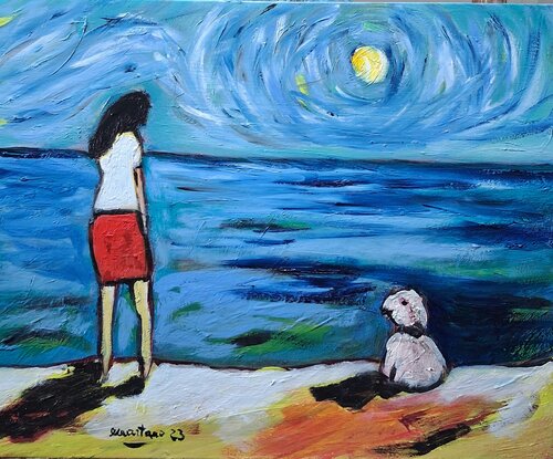 L'attesa sulla spiaggia by Enzo Martano, Painting for Sale on Select